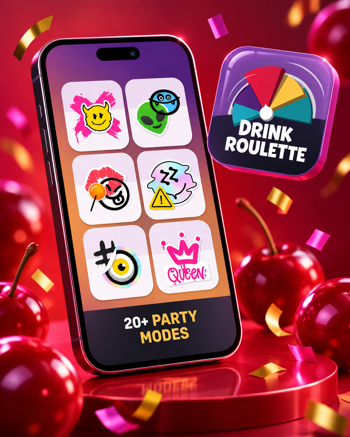 Drink Roulette app preview with party modes and the app icon